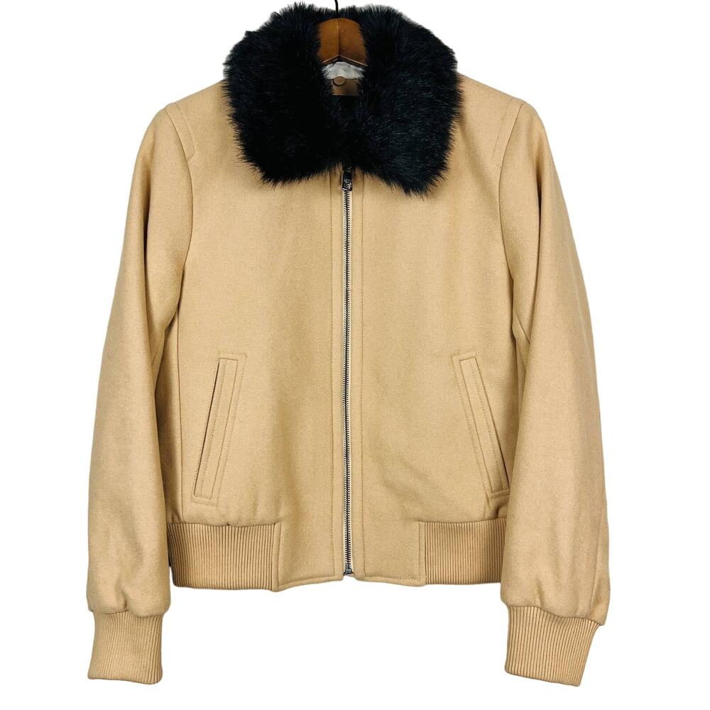 Wool Banana Republic Tan Utility Jacket with Black Fur Collar